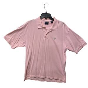 Izod Shirt Polo Mens Large Pink Short Sleeve Button Collar Small Stain On Sleeve